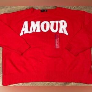 Brand new super soft Red Sweater with 'AMOUR' collegiate fluffy letters size XXL